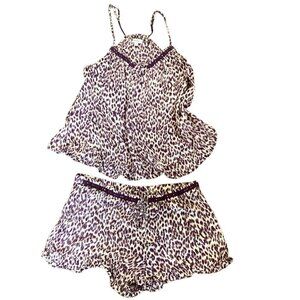 Kensie 2-Piece Lingerie Pajama Shorts Set Leopard/Cheetah Print Sz S #313J